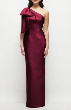 Alfred Sung Bow Detail One-Shoulder Satin Twill
Column Gown 10 Color: Cabernet